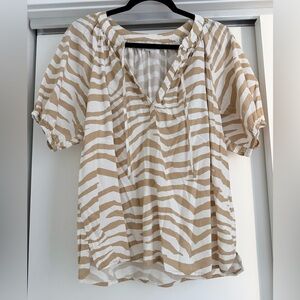 LOFT Zebra Striped Peasant Blouse
